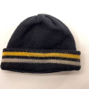 Vintage Black Knit Kids Winter Hat Yellow and Gray Stripe